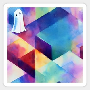 Cute Halloween Ghosts Geometric Watercolor Adorable Sticker
